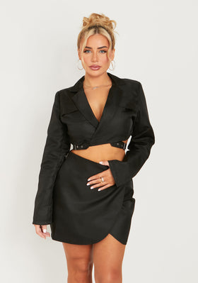 Bella Black Wrap Detail Utility Cropped Blazer Bella Black Wrap Detail Utility Cropped Blazer