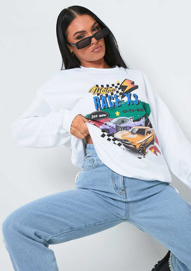Dani White Green Car Graphic Sweatshirt Dani White Green Car Graphic Sweatshirt