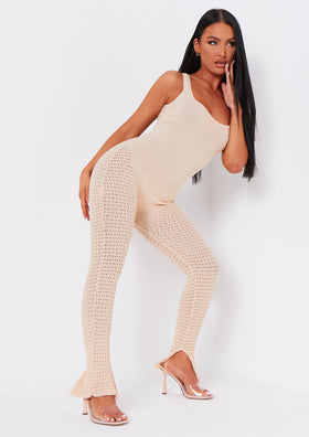 Ava Beige Knitted Open Back Jumpsuit Ava Beige Knitted Open Back Jumpsuit