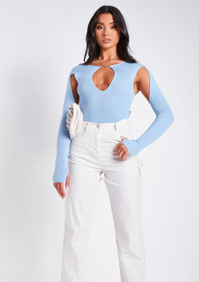 Phoebe Blue Cut Out Detail Knitted Bodysuit Phoebe Blue Cut Out Detail Knitted Bodysuit