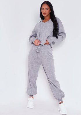 Nya Grey V Neck Knitted Jumper And Jogger Set Nya Grey V Neck Knitted Jumper And Jogger Set