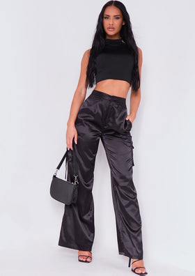 Alicia Black Satin Cargo Trouser Alicia Black Satin Cargo Trouser