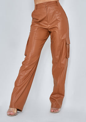 Marnie Camel PU Cargo Trousers Marnie Camel PU Cargo Trousers