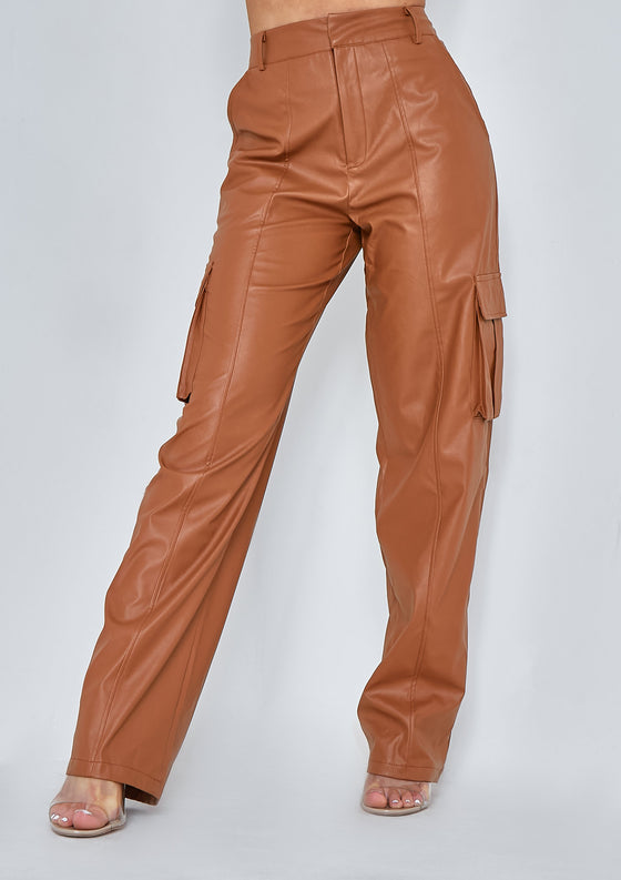 Marnie Camel PU Cargo Trousers