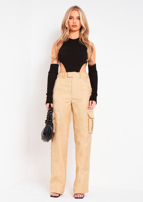 Layna Black Rib Knitted High Leg Bodysuit With Sleeves Layna Black Rib Knitted High Leg Bodysuit With Sleeves