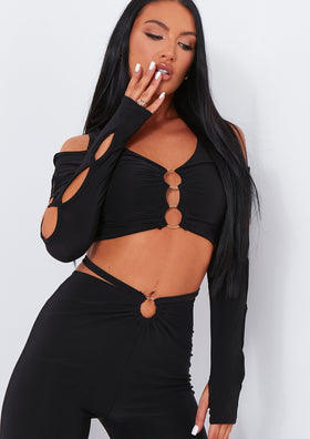 Jenna Black Ring Detail Shoulder Cut Out Crop Top Jenna Black Ring Detail Shoulder Cut Out Crop Top