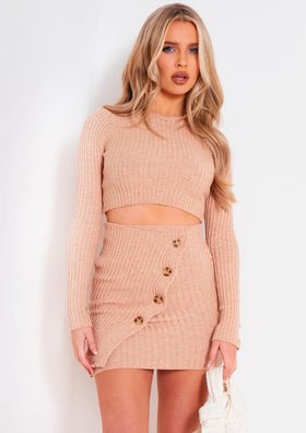 Mira Beige Rib Knit Long Sleeve Crop Top Mira Beige Rib Knit Long Sleeve Crop Top