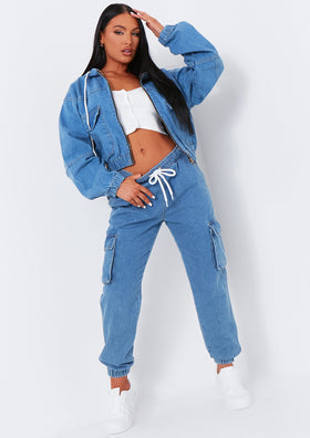 Eliza Mid Wash Denim Cargo Jeans Eliza Mid Wash Denim Cargo Jeans