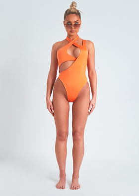 Petra Orange Halter Neck Cut Out Swimsuit Petra Orange Halter Neck Cut Out Swimsuit