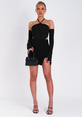 Chelsey Black High Waisted Mini Skirt With Split Chelsey Black High Waisted Mini Skirt With Split