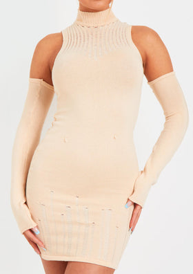 Stacie Stone Laddered Knitted Mini Dress With Sleeves