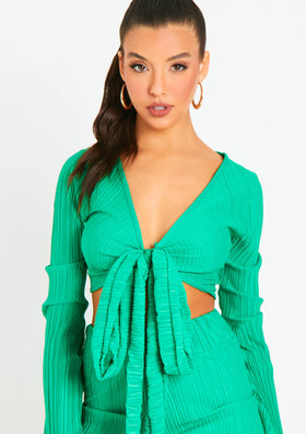 Alice Green Plisse Wrap Tie Crop Top Alice Green Plisse Wrap Tie Crop Top