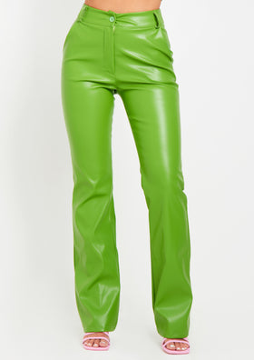 Beth Lime Green High Waisted Faux Leather Trouser Beth Lime Green High Waisted Faux Leather Trouser