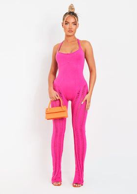 Eva Pink Laddered Knitted Seam Jumpsuit