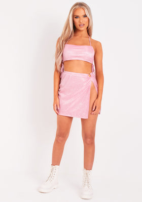 Maria Pink Glitter Ring Detail Mini Skirt Maria Pink Glitter Ring Detail Mini Skirt