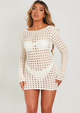 Valerie Ivory Low Back Crochet Beach Dress Cover Up Valerie Ivory Low Back Crochet Beach Dress Cover Up