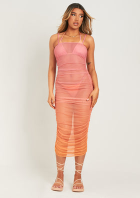 Sharon Pink Ombre Print Mesh Midaxi Dress