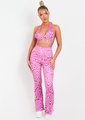 Odette Purple Swirl Print Flared Trousers Odette Purple Swirl Print Flared Trousers