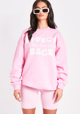 Fleur Pink Protect Your Peace Oversized Sweatshirt
