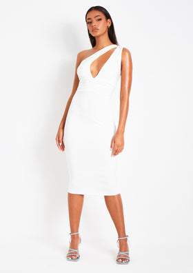 Kimia Cream One Shoulder Keyhole Midi Dress Kimia Cream One Shoulder Keyhole Midi Dress