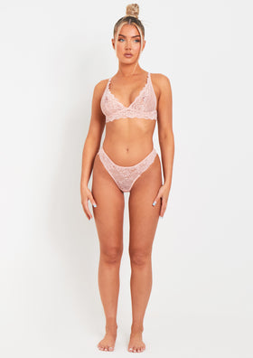 Cara Pink Lace 2 Piece Triangle Bralet & Thong Lingerie Set Cara Pink Lace 2 Piece Triangle Bralet & Thong Lingerie Set