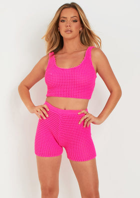 Laurel Pink Crochet Knit Crop Top Laurel Pink Crochet Knit Crop Top