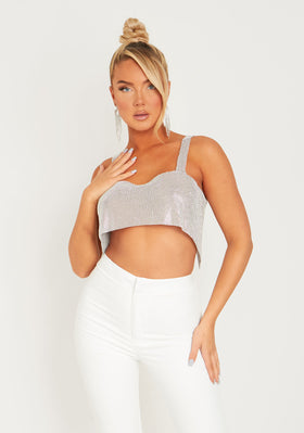 Cynthia Silver Chainmail Strappy Crop Top Cynthia Silver Chainmail Strappy Crop Top