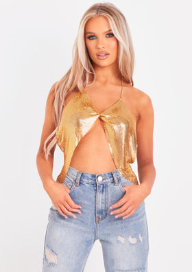 Gemma Gold Twist Front Chainmail Top Gemma Gold Twist Front Chainmail Top