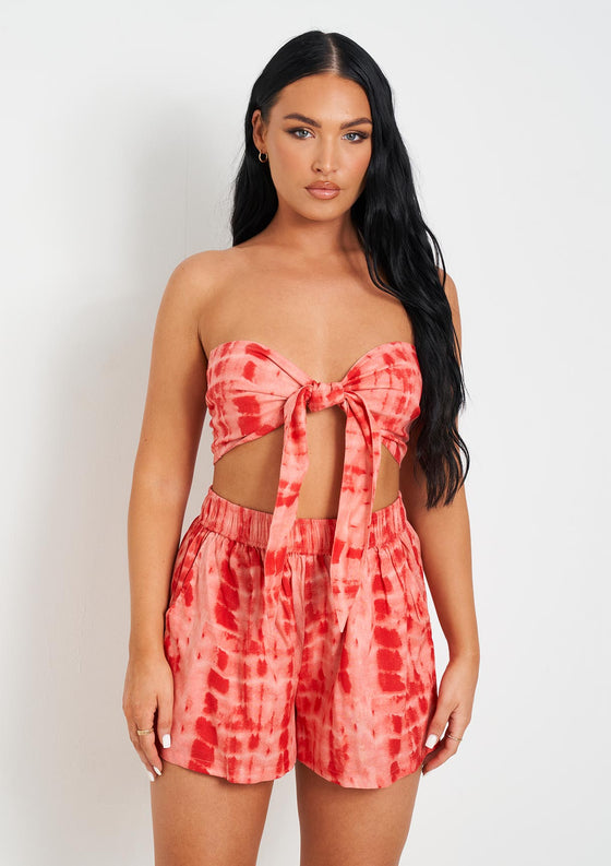 Harlie Pink Tie Dye Printed Tie Front Top