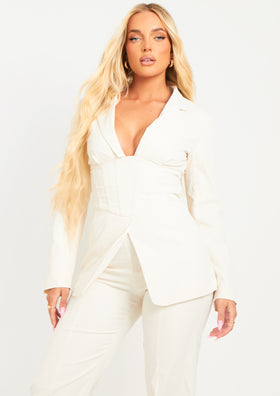 Malika Cream Corset Style Structured Blazer Malika Cream Corset Style Structured Blazer