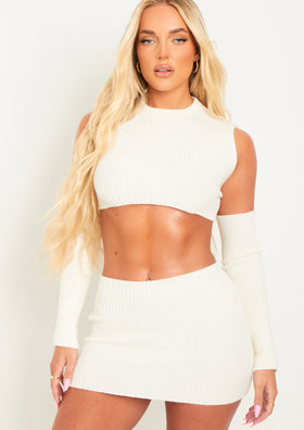 Cali Cream Knitted Crop Top With Separate Sleeves