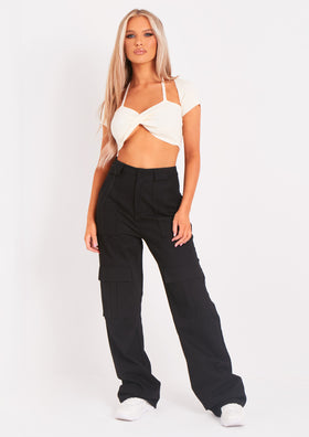 Amaia Black High Waisted Cargo Trousers Amaia Black High Waisted Cargo Trousers