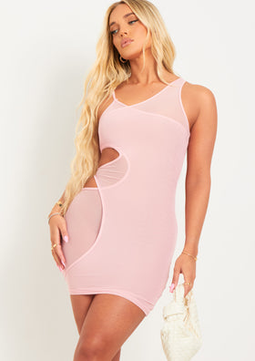 Alana Pink Mesh Overlay Mini Dress Alana Pink Mesh Overlay Mini Dress