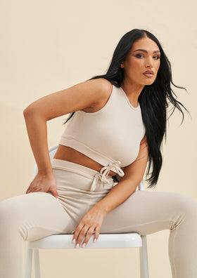 Talia Cream Ribbed Racer Crop Top Talia Cream Ribbed Racer Crop Top