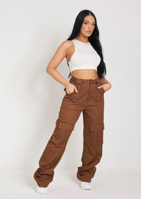 Amaia Chocolate High Rise Cargo Trousers Amaia Chocolate High Rise Cargo Trousers