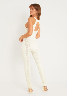 Zahra Cream Contour Effect Knit Jumpsuit Zahra Cream Contour Effect Knit Jumpsuit