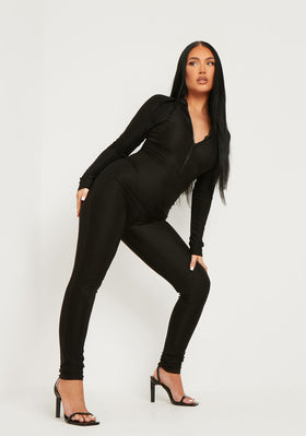 Zora Black Disco Zip Front Jumpsuit Zora Black Disco Zip Front Jumpsuit