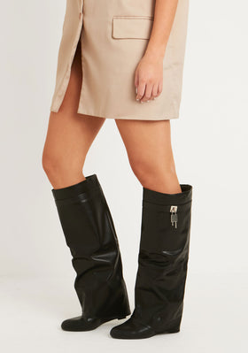 Kris Black Buckle Detail Knee High Boots Kris Black Buckle Detail Knee High Boots
