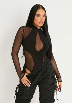 Tabitha Black Mesh Panel Bodysuit Tabitha Black Mesh Panel Bodysuit