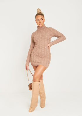 Raquel Mocha Cable Knit Jumper Dress Raquel Mocha Cable Knit Jumper Dress