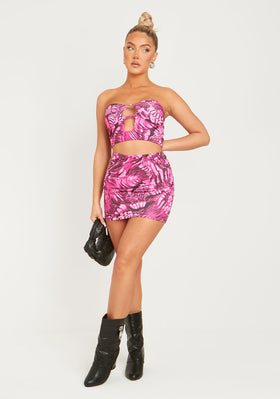 Devika Pink Slinky Printed Cut Out Mini Skirt Devika Pink Slinky Printed Cut Out Mini Skirt