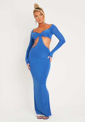 Gypsi Cobalt Blue Double Layer Slinky Long Sleeve Cut Out Maxi Dress Gypsi Cobalt Blue Double Layer Slinky Long Sleeve Cut Out Maxi Dress