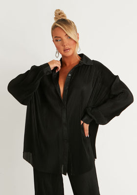 Javana Black Plisse Oversized Shirt Javana Black Plisse Oversized Shirt