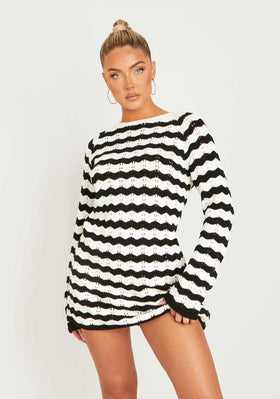 Kaylee Black And White Crochet Mini Dress Kaylee Black And White Crochet Mini Dress