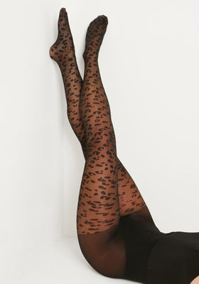 Mila Black Leopard Print Tights