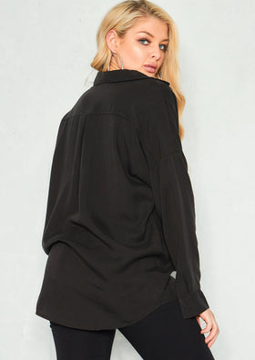 Andie Black Cotton Open Neck Shirt Andie Black Cotton Open Neck Shirt