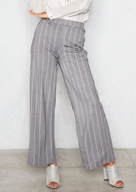 Michelle Grey Pinstripe Wide Leg Trousers
