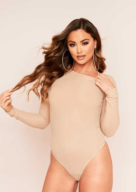 Camila Beige Ribbed Long Sleeve Bodysuit