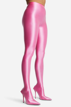 Aim-High Pointed Toe Long Legging Heel Boot In Pink Lycra