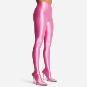 Aim-High Pointed Toe Long Legging Heel Boot In Pink Lycra